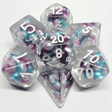 Ensemble dés polyédriques Mauve-Sarcelle / Blanc - Bullus - La Ribouldingue