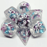Ensemble dés polyédriques Mauve-Sarcelle / Blanc - Bullus - La Ribouldingue