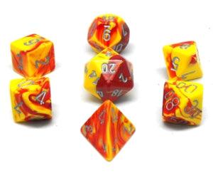 Ensemble dés polyédriques Rouge-Jaune / Argent - Gemini - La Ribouldingue