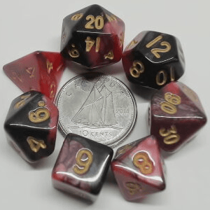 Ensemble dés polyédriques Rouge-Noir / Or - Mini - La Ribouldingue