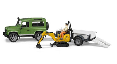 Land Rover Defender avec remorque CAT et figurine - La Ribouldingue